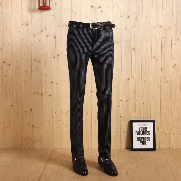 

2017 men autumn winter warm blue super slim stripe formal suits long pants fashion business wedding groom pant, White;black