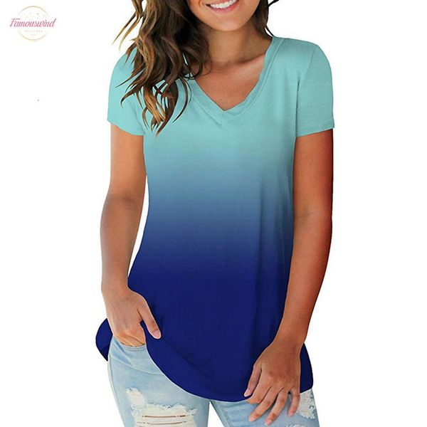 

womens fashion plus size t shirts gradient casual v neck short sleeve tee harajuku streetwear woman clothes 2020, White