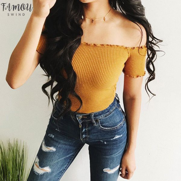 

summer new off shoulder t shirts short sleeve solid t shirts for women clothing fashion slim t shirt, White