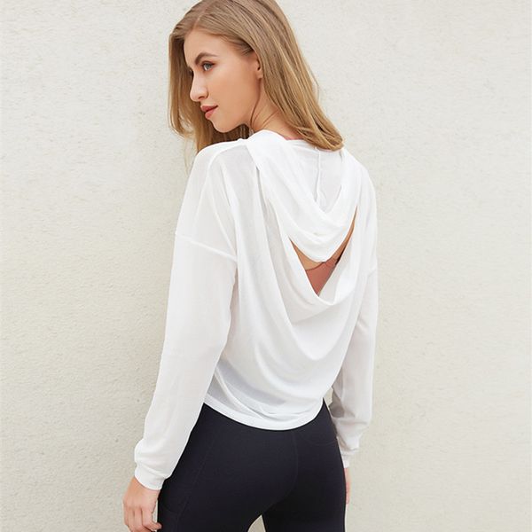 

cretkoav back hollow sports t shirts women long sleeves hoodie quick-drying running fitness clothes autumn thin yoga shirt, White;red