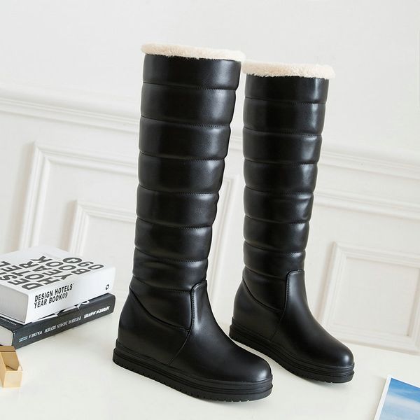 

flat platform knee high snow boots woman 2020 winter woman boots party casual shoes woman riding boots large size 41 42 43, Black