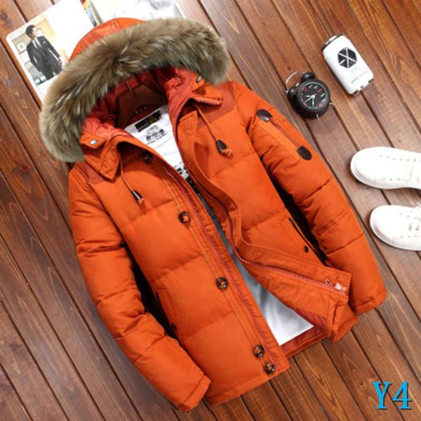 

new mens down jacket winter men short fur hood 4 color available duck down thick fur collar men outdoor winter warm coat  tidey4, Black
