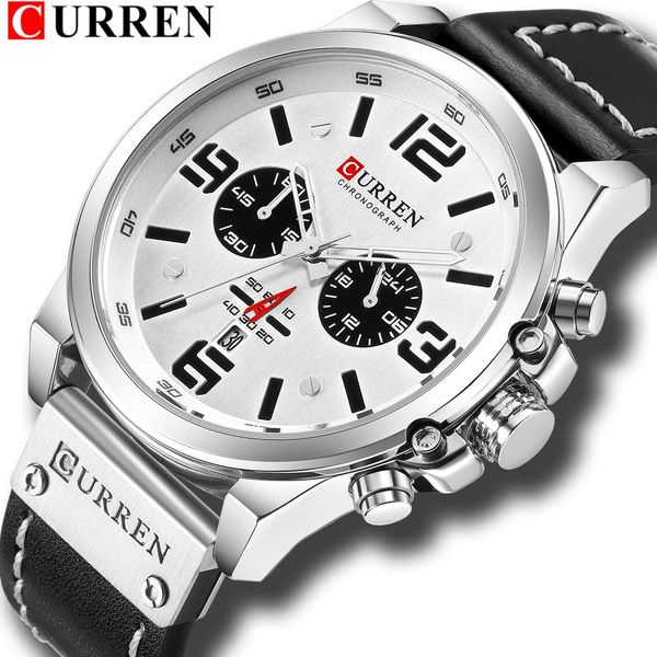 

fashion classic black white chronograph watch men curren 2018 men's watches casual quartz wristwatch male clock reloj hombre, Slivery;brown