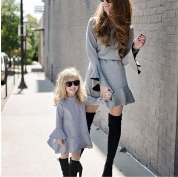 

autumn clothes mother and daughter dresses parent child outfits family matching outfits women girls long sleeve mini party dress, Blue
