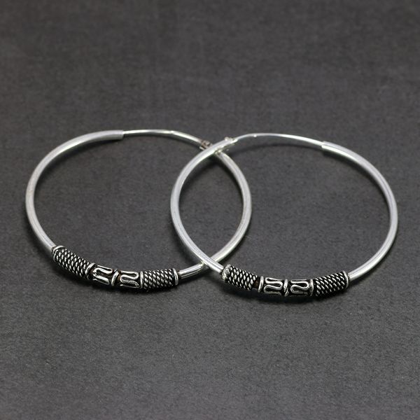 

35mm big hoop earrings for women with peaceful coils 925 sterling silver round circle earring retro antique thai silver jewelry, Golden;silver