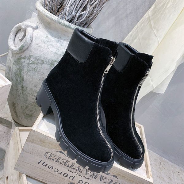 

2019 designer new luxury retro shoes casual calf leather with zipper women's boots 35 yards to 40 yards black