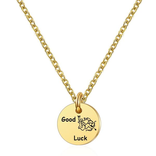 

fashion-316 titanium stainless steel womens gold cupid arrow love round pendant choker necklace lovers jewelry gifts for women wholesale, Silver