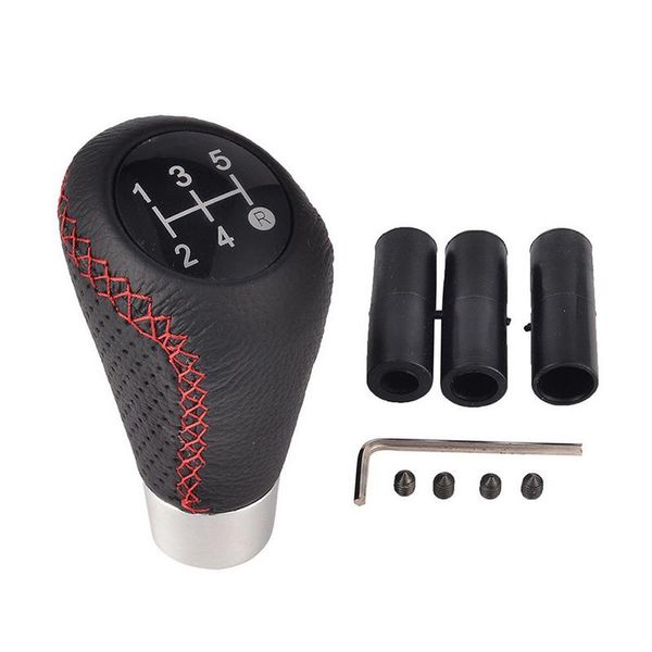 

2019 new 5 speed line leather aluminum manual car gear shift knob shifter lever come with 3 hoses 8mm 10mm 12mm and hex key