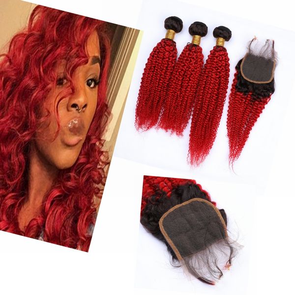 2019 Ombre Virgin Bundle Hair With Closure 4 4 Dark Root 1b
