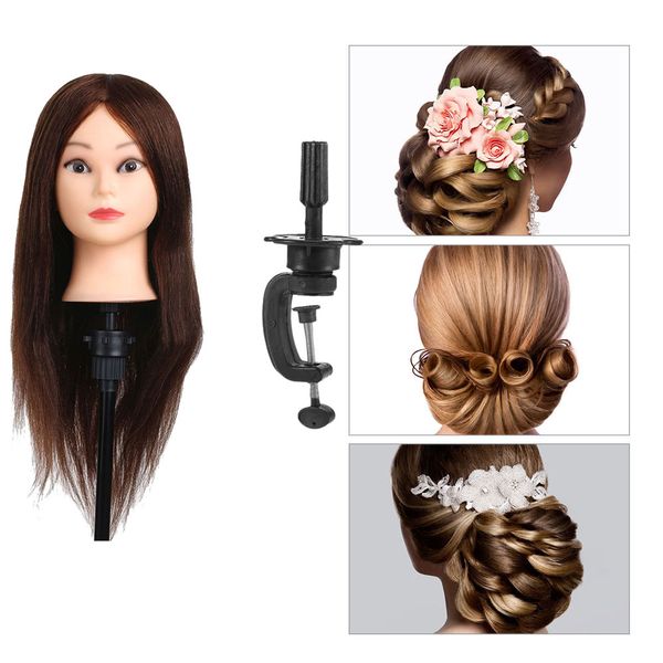 

100% real human hair styling mannequin heads hairstyle hairdressing dummy hair training head doll female mannequins with clamp holder, White