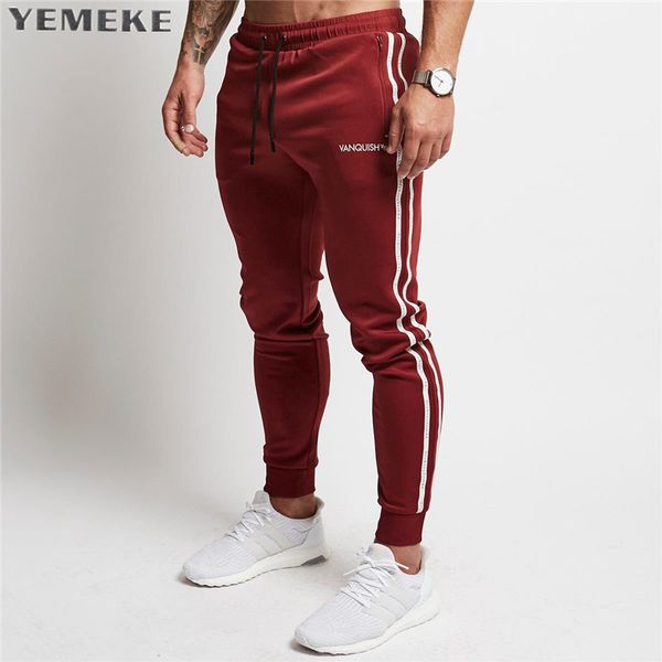 

2018 men's jogger pants cotton male bodybuilding fitness pants casual black wine red trousers sweatpants for man