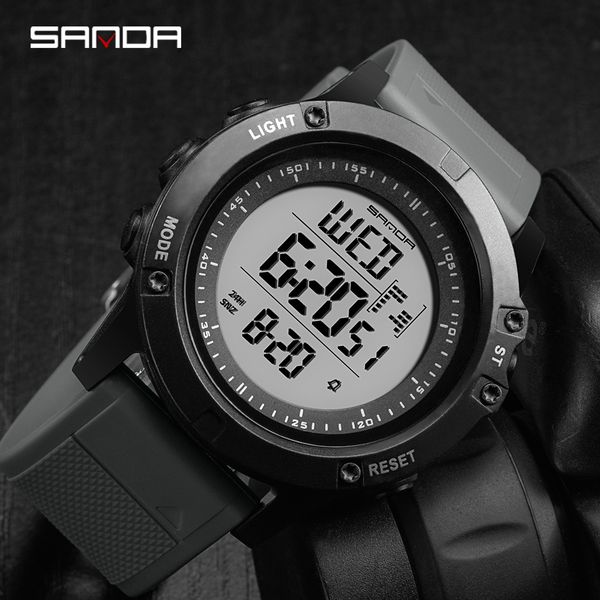 

sanda men outdoor sports watches chronograph waterproof silicone fashion led digital watches for male clock relogio masculino, Slivery;brown