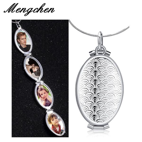 

10pcs copper fish scale pattern oval locket 4 slots p frame pendant necklace jewelry gift, Golden;silver