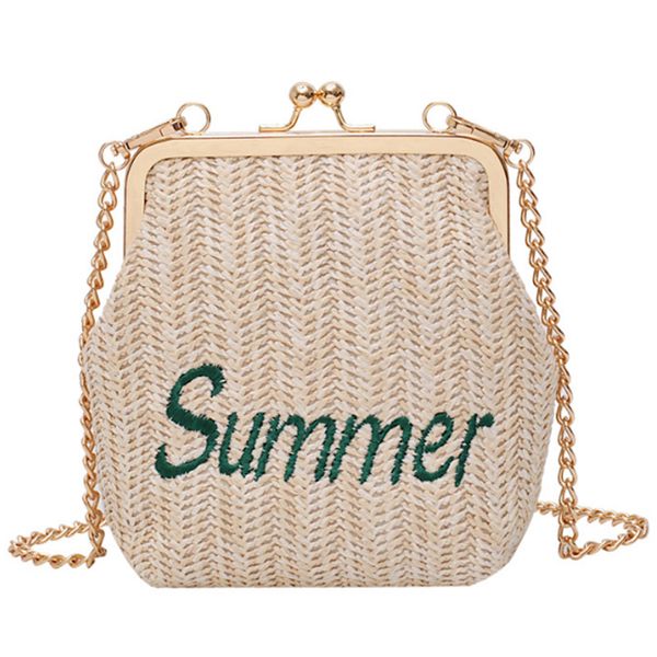 

tftp-beach straw shell clutch bag female summer bag woven embroidery chain small handbag knit shoulder messenger