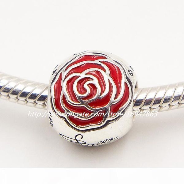 

new 100% s925 sterling silver belle's enchanted rose charm bead with red enamel fits european pandora jewelry bracelets, Black