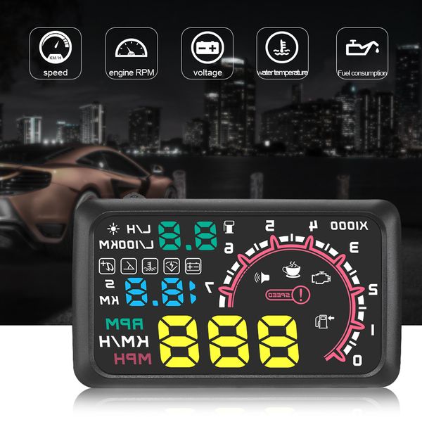 

car hud head up display 5.5" km/h & mph speeding warning obd2 interface windshield projector multiple-color bright system