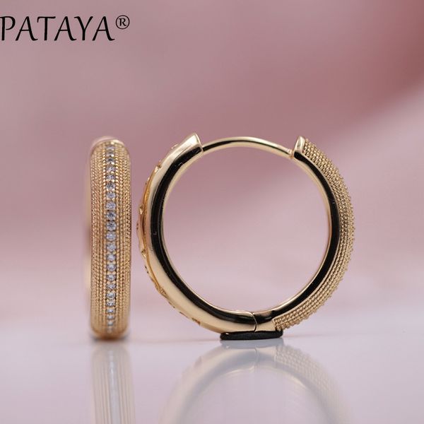 

pataya new year gift 585 rose gold micro-wax inlay natural zircon dangle earrings women luxury wedding exquisite hollow jewelry, Silver