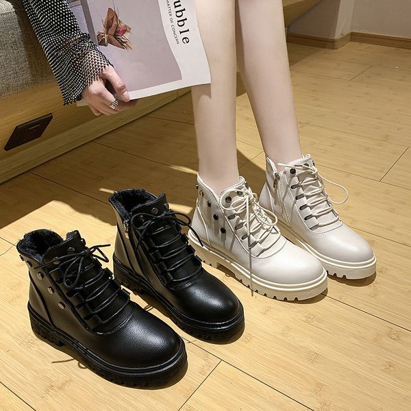 

shoes riding boots flat heel booties ladies boots-women luxury designer lace up round toe winter footwear rubber lolita med, Black