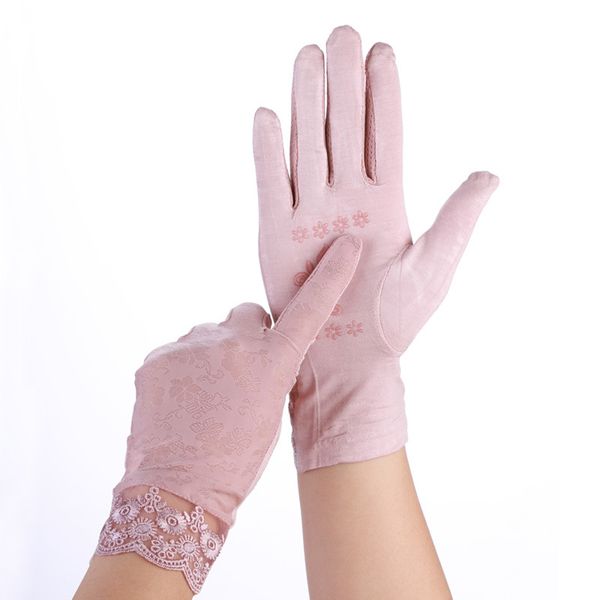 

lady lace sunscreen gloves spring summer women stretch thin breathable glove touch screen anti uv slip resistant driving gloves, Blue;gray