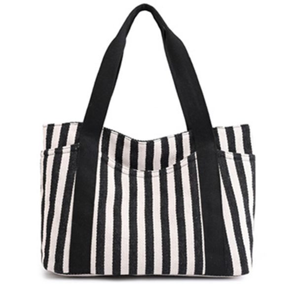 

beach ladies bag canvas handbags striped shoulder shopping bag fashion canvas black