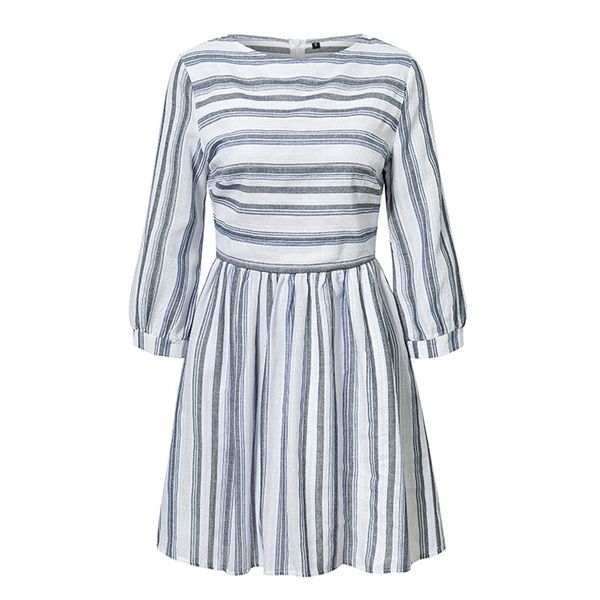 

women summer cotton dress elegant striped o neck a line short vestidos feminino casual holiday beach dresses 2019, Black;gray