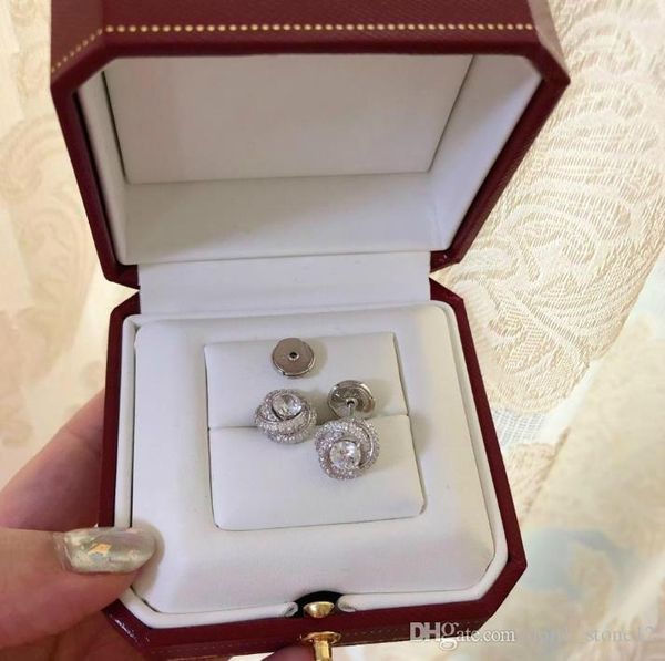 

new brand design round diamond earrings 925 sterling silver designer trinity ruban for women jewelry gift with logo, Golden