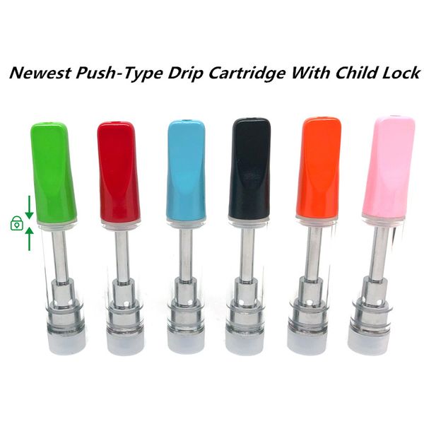 

Newest Push-Type Thick Oil Glass Vape Cartridges With Child Lock Empty Vape Pen Cartridges 0.5ml 1.0ml Atomizer 510 Thread Vaporizer