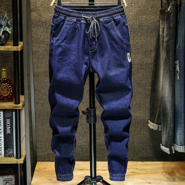 

autumn new harem pants men's large size loose casual jeans men's fashion thin section tooling style ankle length jeans, Blue