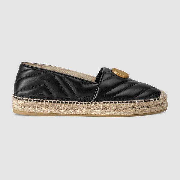 

2019ss womens fashion black leather espadrille slip on causal shoes with 10mm rope covered rubber sole