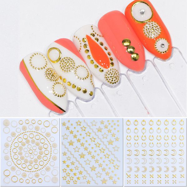 

nail slider stickers 3d nail art golden decals manicure moon circles crown wave for adhesive decorations jidp325-348, Black