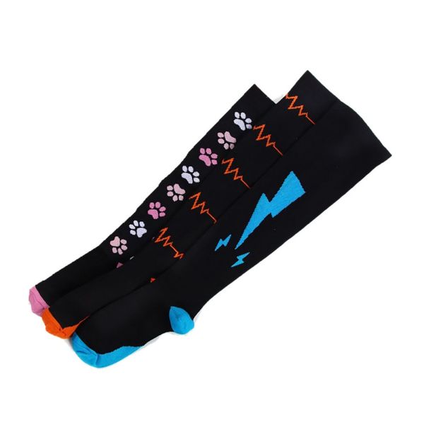 

women men compression long socks colorful printed quick dry stockings outdoor running cycling sport socks, Black