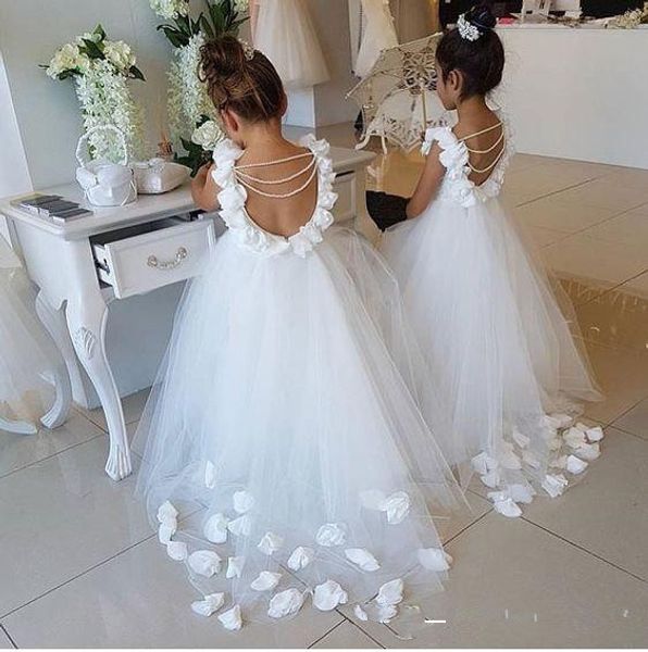 

vintage white tulle flower girls dresses backless formal sleeveless kids formal wear cheap, White;blue