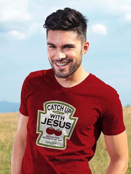 

men t shirt catch up with jesus christian fashion funny t-shirt novelty tshirt women, White;black