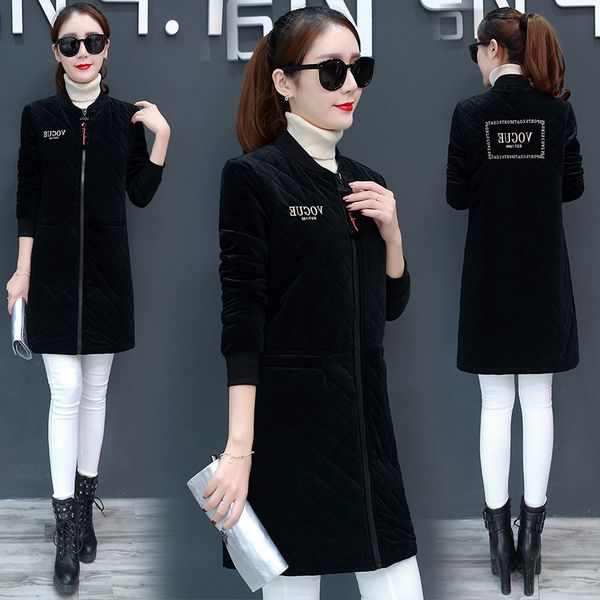 

medium and long thickened cotton jacket women's 2018 winter new down cotton jacket with baseball 90321, Black