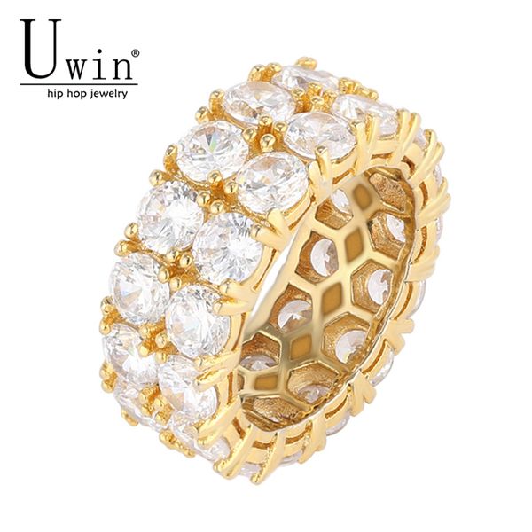 

uwin 2 row cz ring full bling iced out свадьба циркон полый роскошный обручальное подарок ювелирных изделий c19041601, Slivery;golden