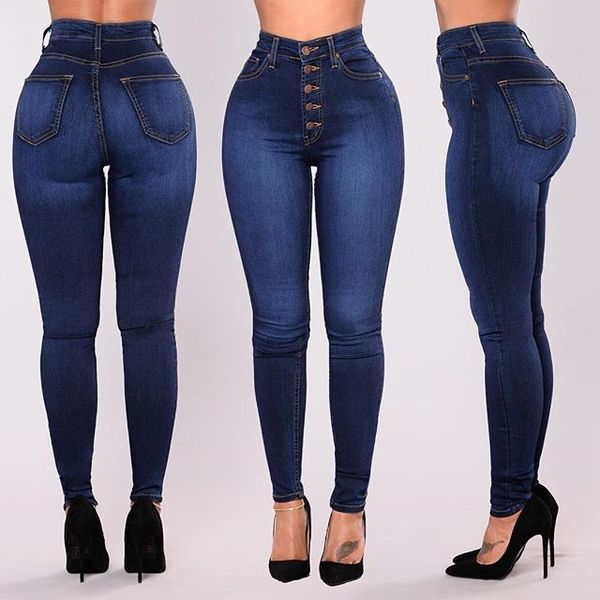 

women's high waist jean pants jeans autumn winter spring stretch pencil denim pants solid color slim skinny long for women, Blue