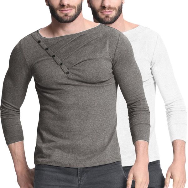 

spring autumn casual men solid color long sleeve pullover fashion joker comfort slim fitness basic mens t-shirt streetwear, White;black