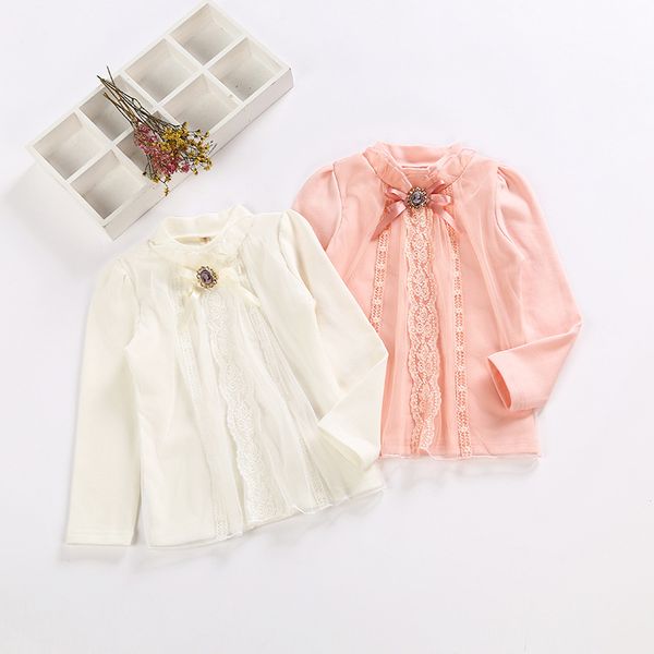 

2017 autumn baby girls blouse toddler kids cotton white/pink lace shirts blouse for children outwear 2t-7, White;black