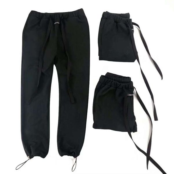 

19fw late t high treet hip hop rap fog tyle loo e ribbon pant fear of god ca ual jogger weatpant cotton olid color, Black