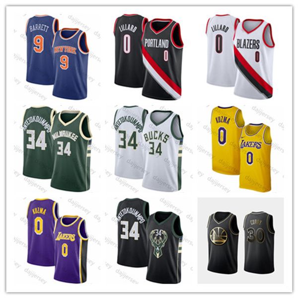 

NCAA 30 Curry Damian 0 Lillard Giannis 34 Antetokounmpo Kyle 0 Kuzma R.J. 9 Barrett Men Basketball Jerseys