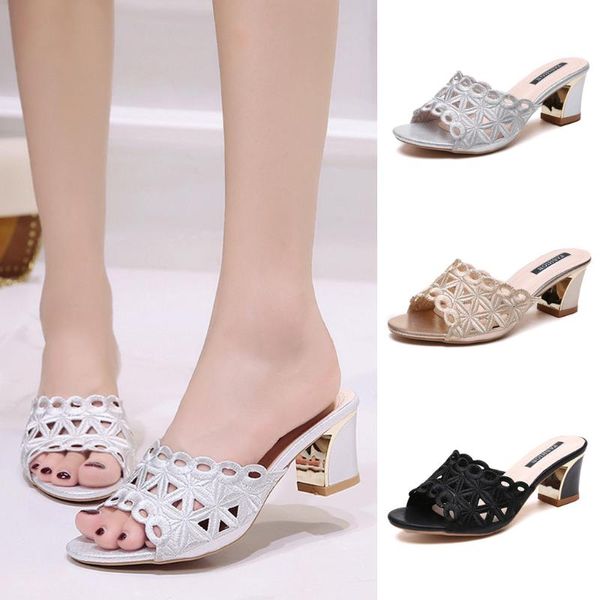 

summer women slippers embroidery flower square heel beach casual ladies shoes buty damskie roman slippers zapatos de mujer #c3, Black