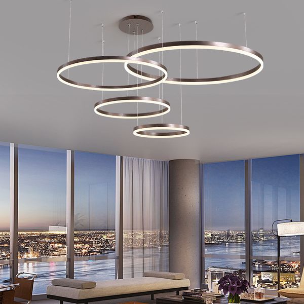 

modern led creative gold chandeliers adjustable ring pendant lights for living room round hanging lamp dining room l loft supension lamp