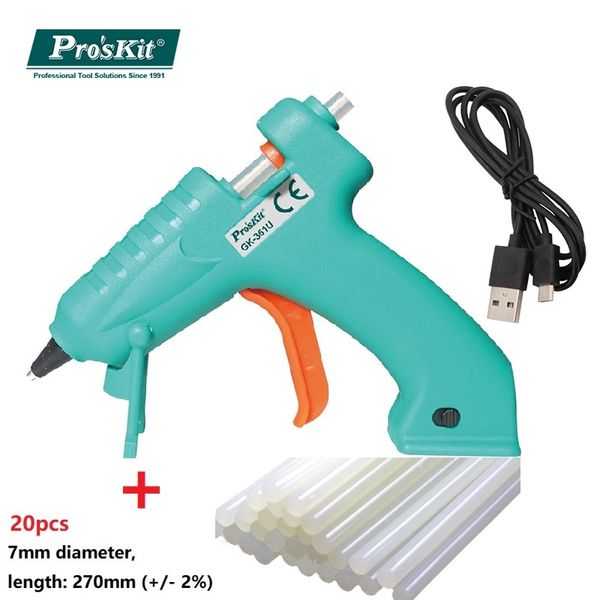 

pro'skit gk-361u 3.6v 2000mah 8w usb li-ion diy melt glue gun glue sticks for home diy and maker