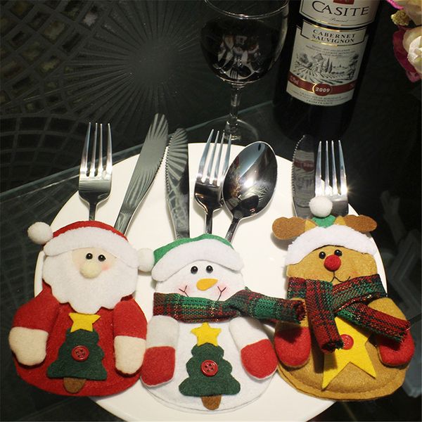 

8pc santa hat reindeer christmas new year pocket fork knife cutlery holder bag home party table dinner decoration tableware