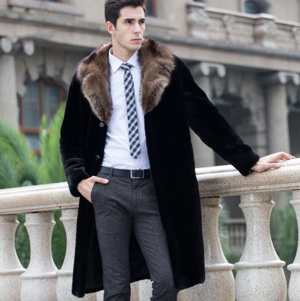 

autumn long faux leather jacket mens winter thicken warm fur leather coat men loose jackets fashion b219, Black