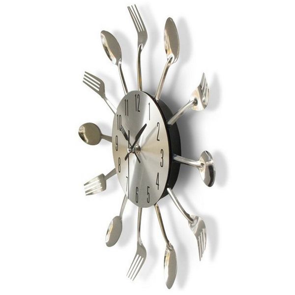 

stainless steel knife fork spoon kitchen restaurant wall clock home decoration wall clocks multifunctional tools