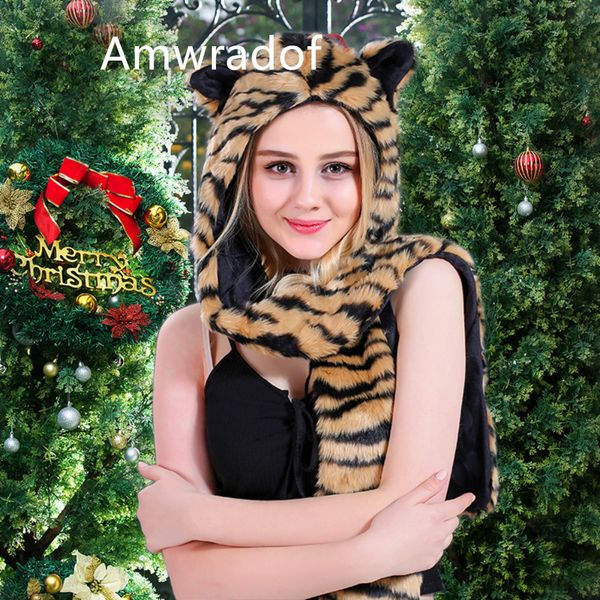 

winter clothes hat glove-in-one imitating fur sweatshirts for women, Black