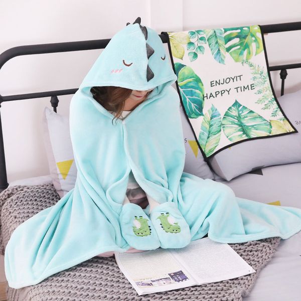 

kawaii winter weighted blanket winter warm cartoon dinosaur shape hooded cloak with gloves children adults sleeping supplies