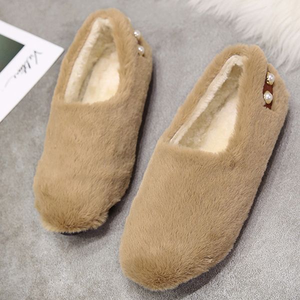 

warm winter pearl furry slippers women fur soft indoor home slippers fur plush shoes outdoor flats casual shoes woman, Black