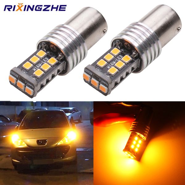 

2pcs bau15s py21w ba15s 1156 s25 led 2835 15smd bulbs for car turn signal lights brake lamp amber canbus dc 12v no hyper flash